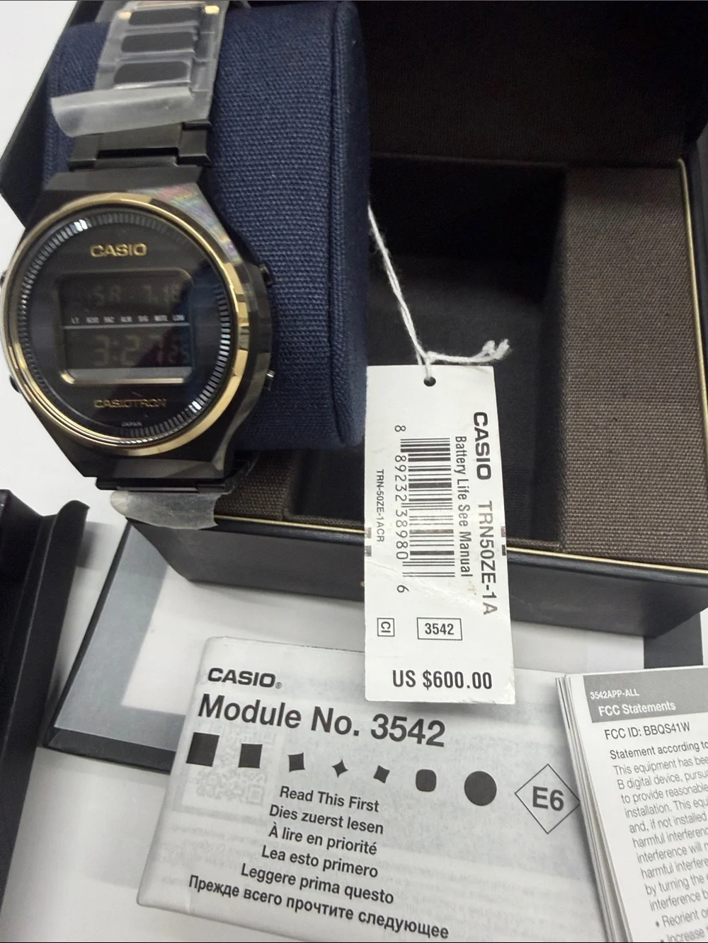 Casio Digital Watch in Black and Gold with Metal Bracelet 50th Anniversary